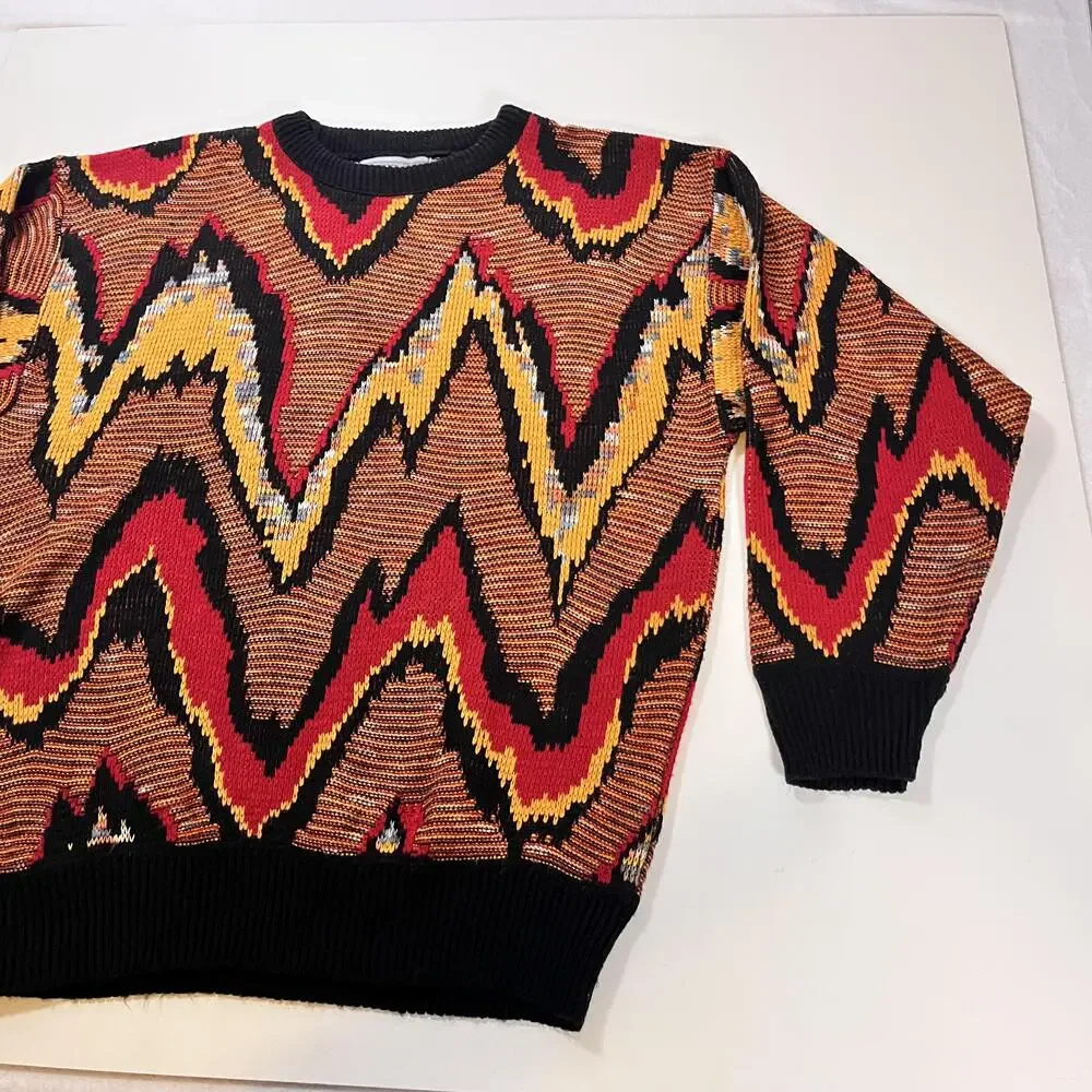 Vintage Gitano Sweater Mens Filigree Coogi Style 3D Knit Pullover USA 80s Cosby